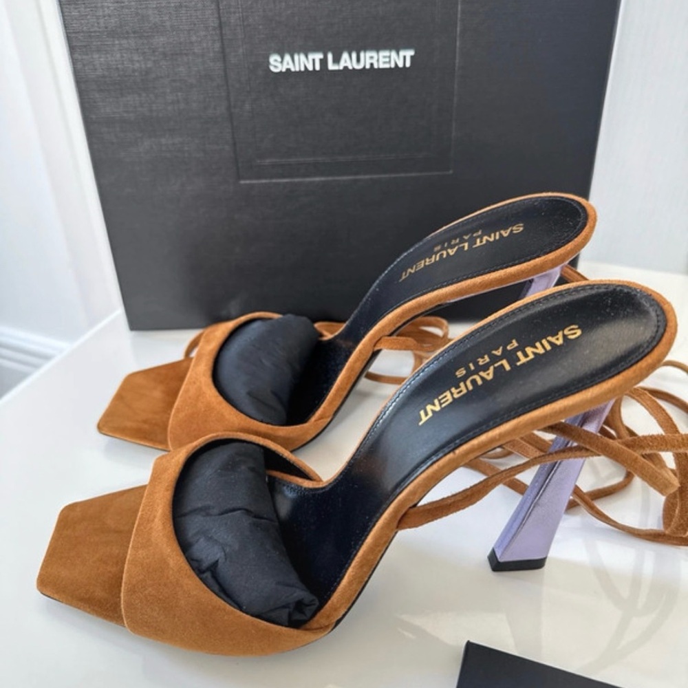 Saint Laurent Vitti Suede Brown with purple heel sandals - Picture 4 of 7